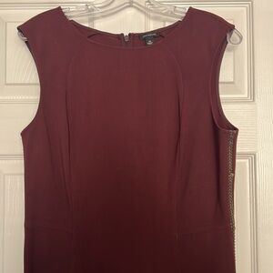Ann Taylor burgundy dress with brown leather side braiding detail